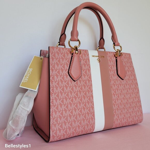 MICHAEL KORS Marilyn Medium Signature Logo Satchel-Sunrise Rose Multi ⭐ - Picture 2 of 16